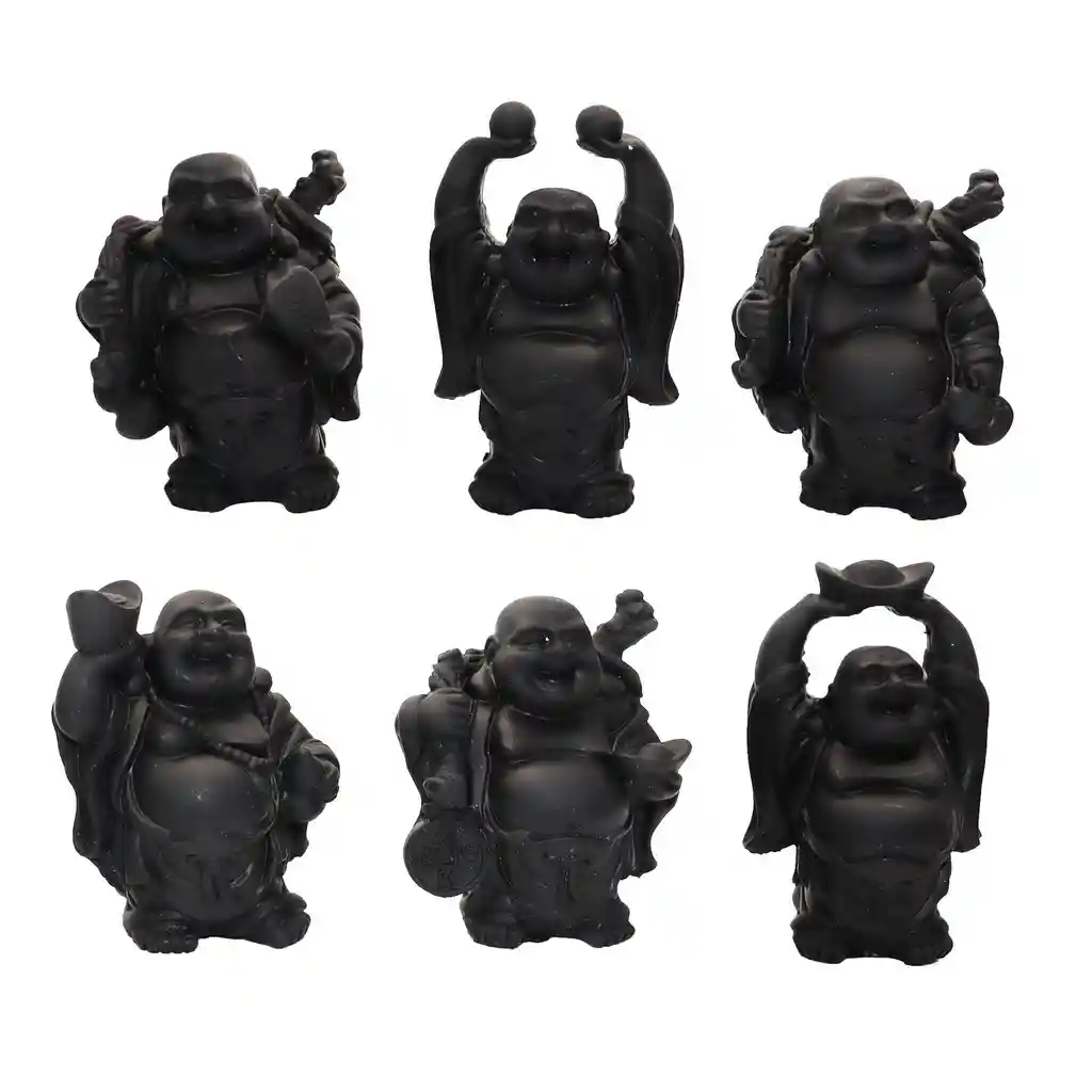 Buda Sonriente 6 Unidades Feng Shui Prosperidad Negro Dayoshop