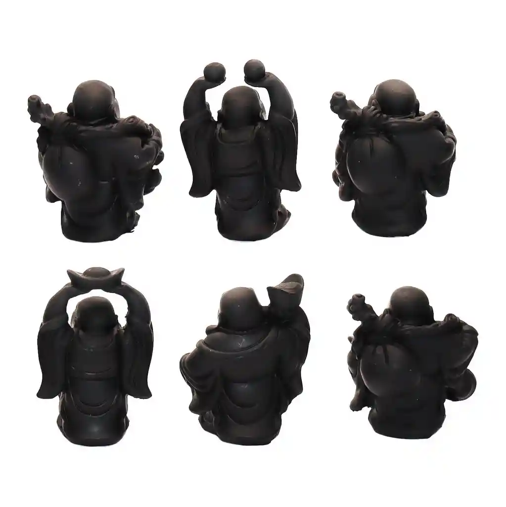 Buda Sonriente 6 Unidades Feng Shui Prosperidad Negro Dayoshop