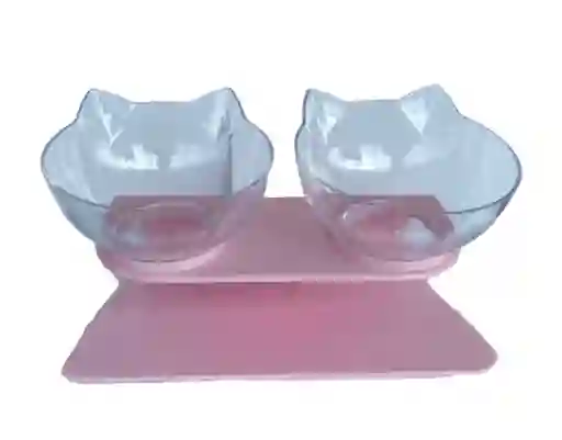 Comedero Doble Con Soporte Cara De Gato
