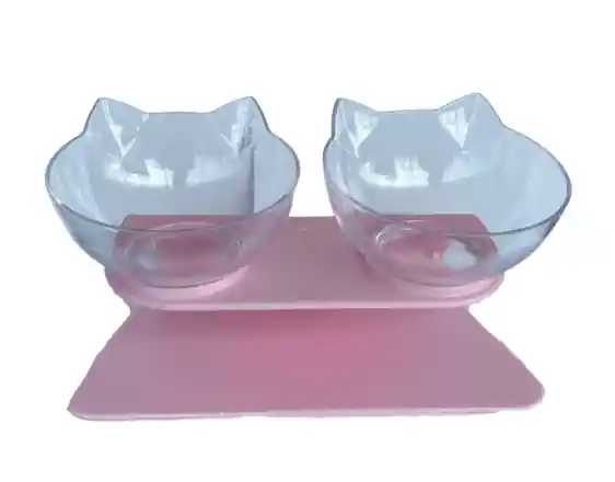 Comedero Doble Con Soporte Cara De Gato