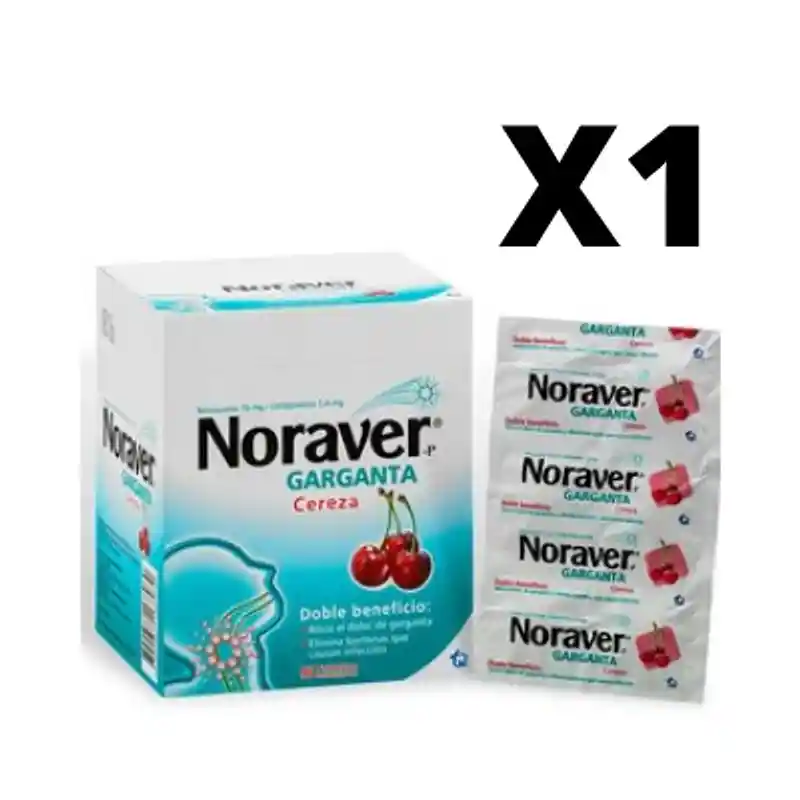 Noraver Garganta Cereza | Benzocaina + Cetilpiridinio | 10 + 1.4 Mg | - Tableta De Disolucion Bucal | Oral | Sobre X 6| Tecnoquimicas