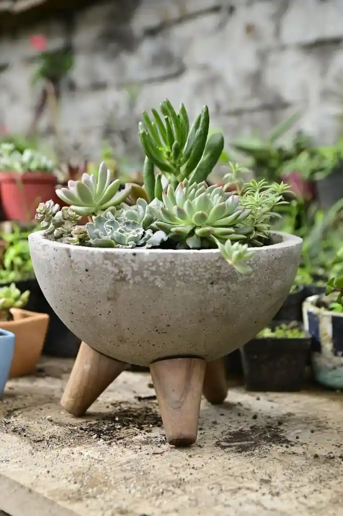 Jardin Con Variedad De Suculentas En Matera De Concreto Con Patitas - Detalle Con Amor Para Regalo En Fecha Especial, Navidad, Cumpleaños, Aniversario, Condolencias, Graduación, Felicitaciones Y Agradecimiento.