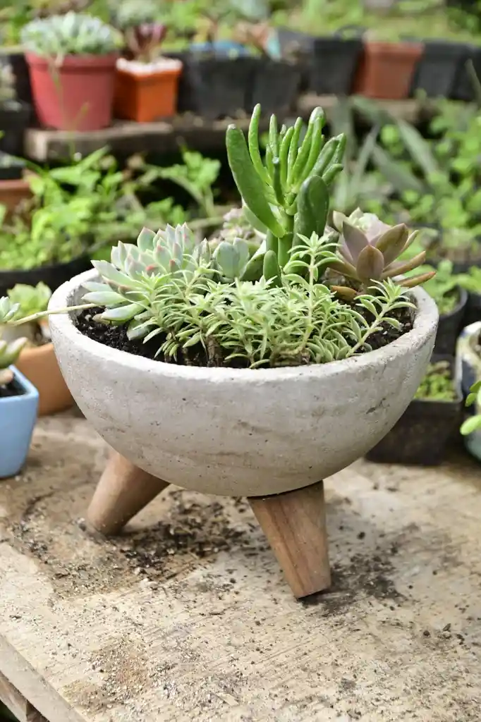 Jardin Con Variedad De Suculentas En Matera De Concreto Con Patitas - Detalle Con Amor Para Regalo En Fecha Especial, Navidad, Cumpleaños, Aniversario, Condolencias, Graduación, Felicitaciones Y Agradecimiento.