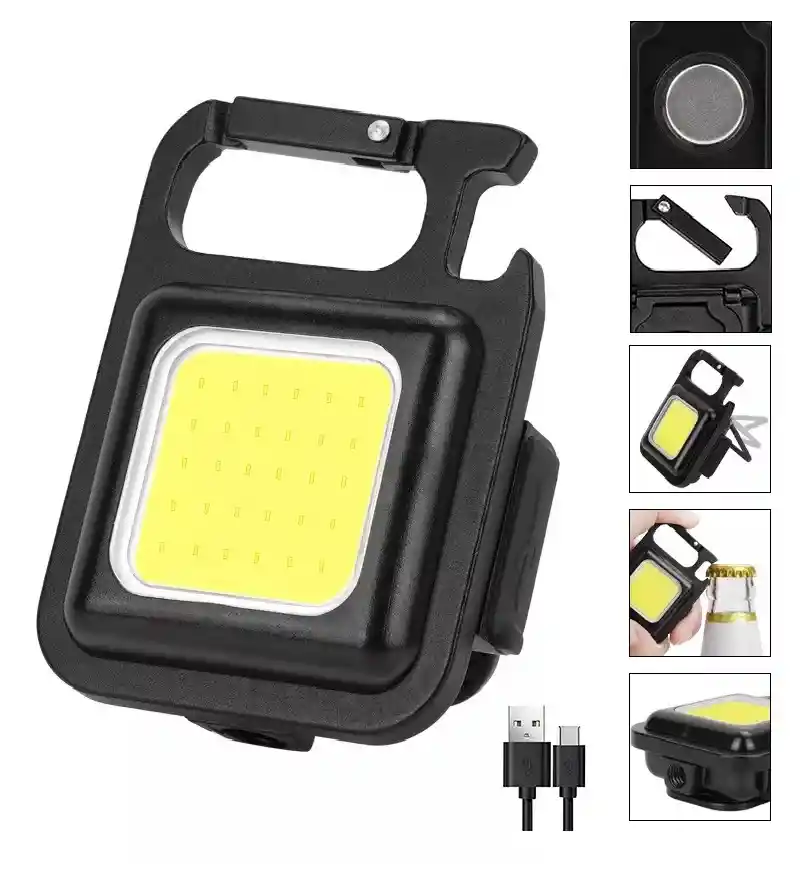Mini Linterna 3 Modos De Luz Potente, Recargable Usb, Iman Llavero, Destapador