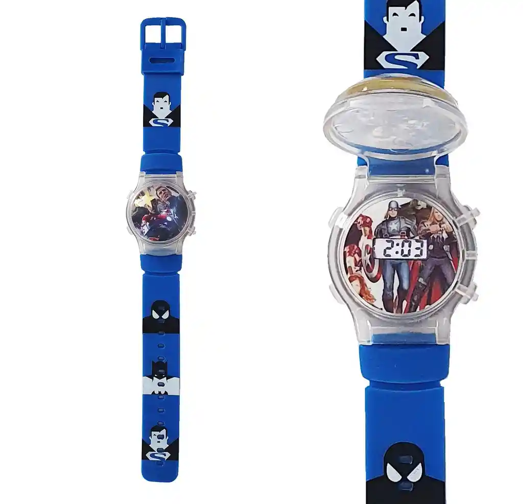 Reloj Niños Digital Luces Tapa Infantil Comics Cap America3d Dayoshop