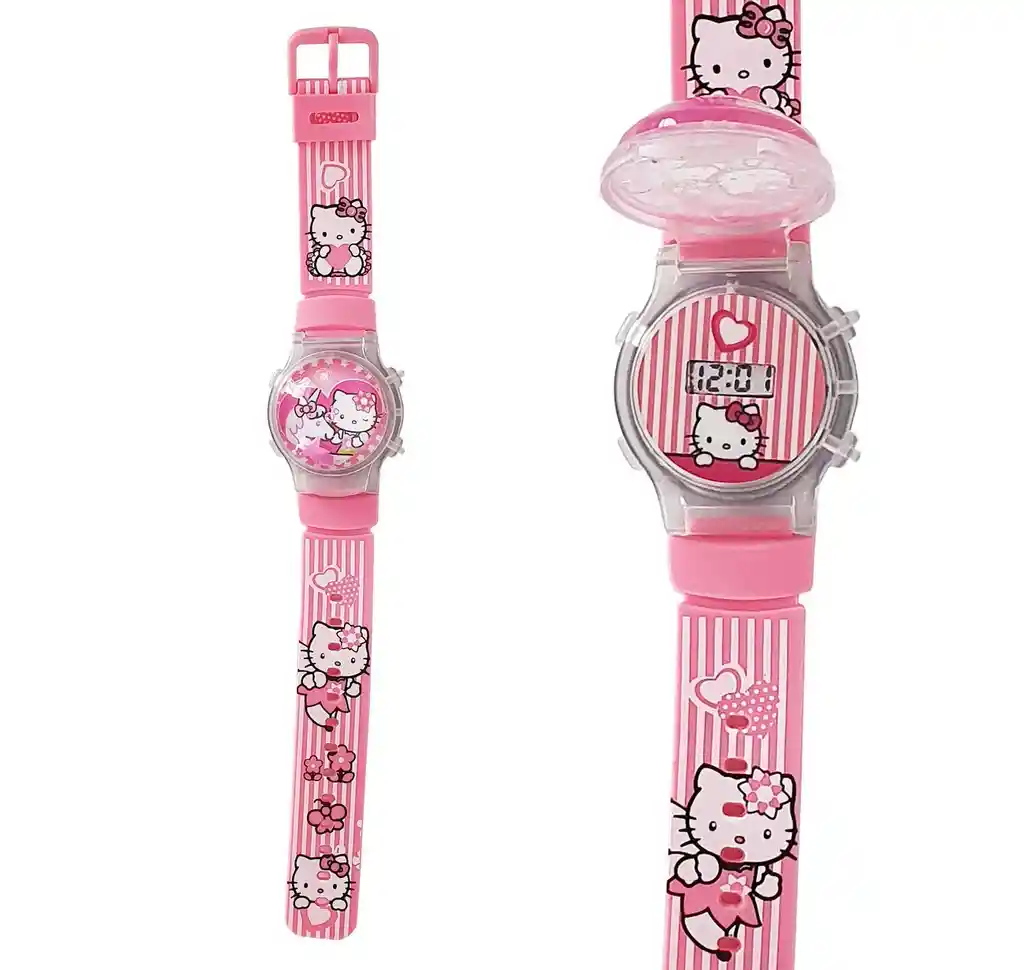 Reloj Niñas Digital Luces Tapa Infantil Hello Kitty Flor 3d Dayoshop