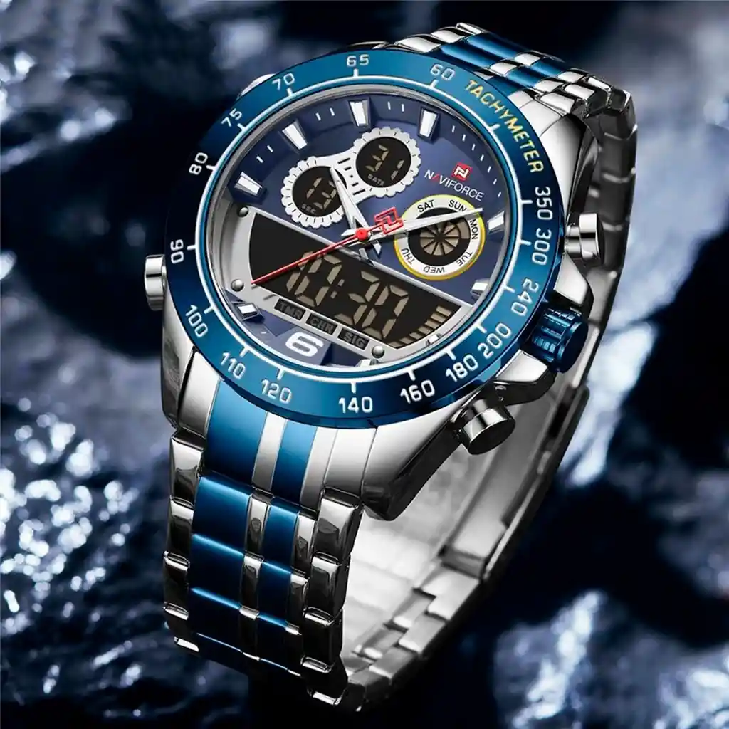 Reloj Naviforce Nf 9188 Plateado Azul + Estuche Dayoshop