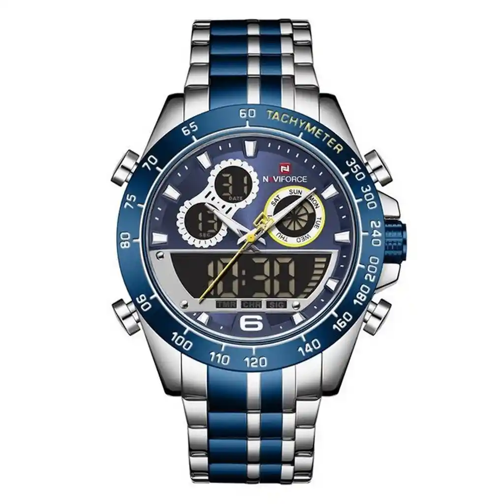 Reloj Naviforce Nf 9188 Plateado Azul + Estuche Dayoshop