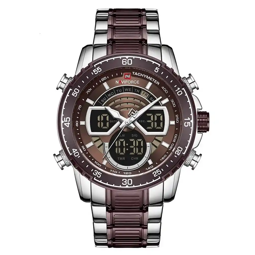 Reloj Naviforce Nf 9189 Plateado Marròn + Estuche Dayoshop