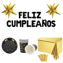 Kit Decoración Cumpleaños Dorado Y Negro