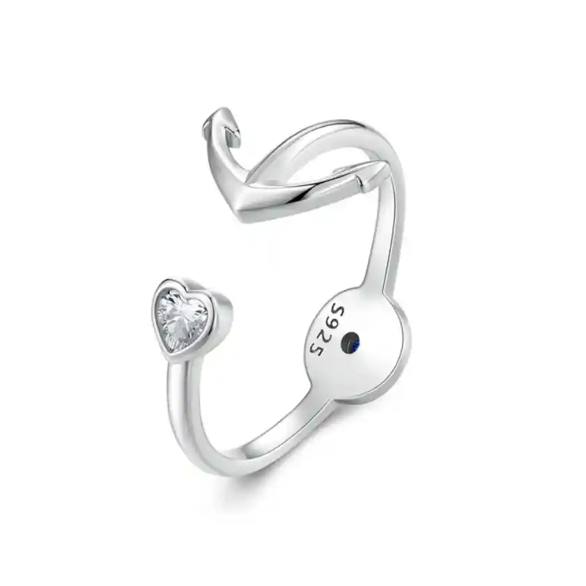 Anillo Ajustable Para Mujer Ancla Amor Fabricado En Plata