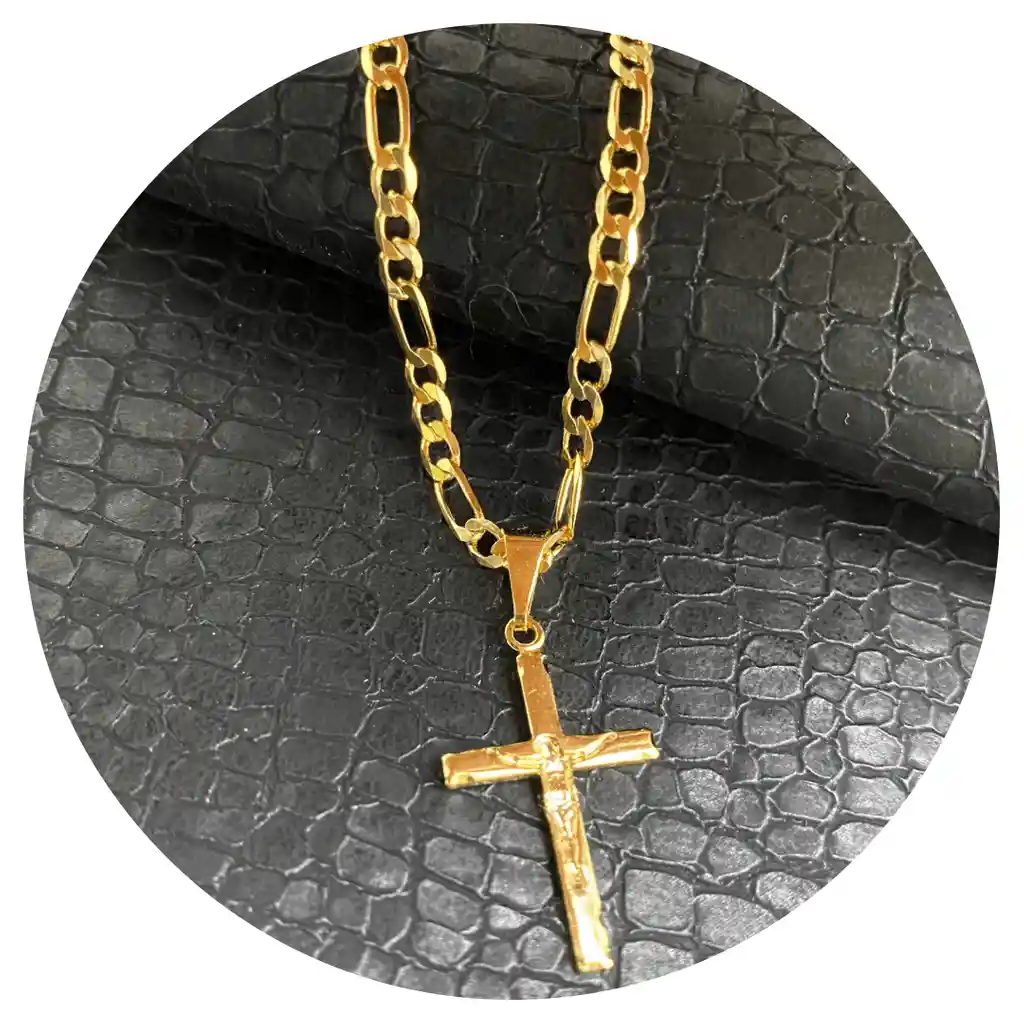 Cadena Y Cristo Estampado En Oro Laminado 18k