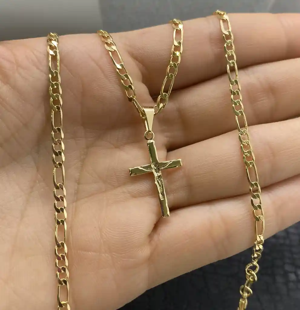 Cadena Y Cristo Estampado En Oro Laminado 18k