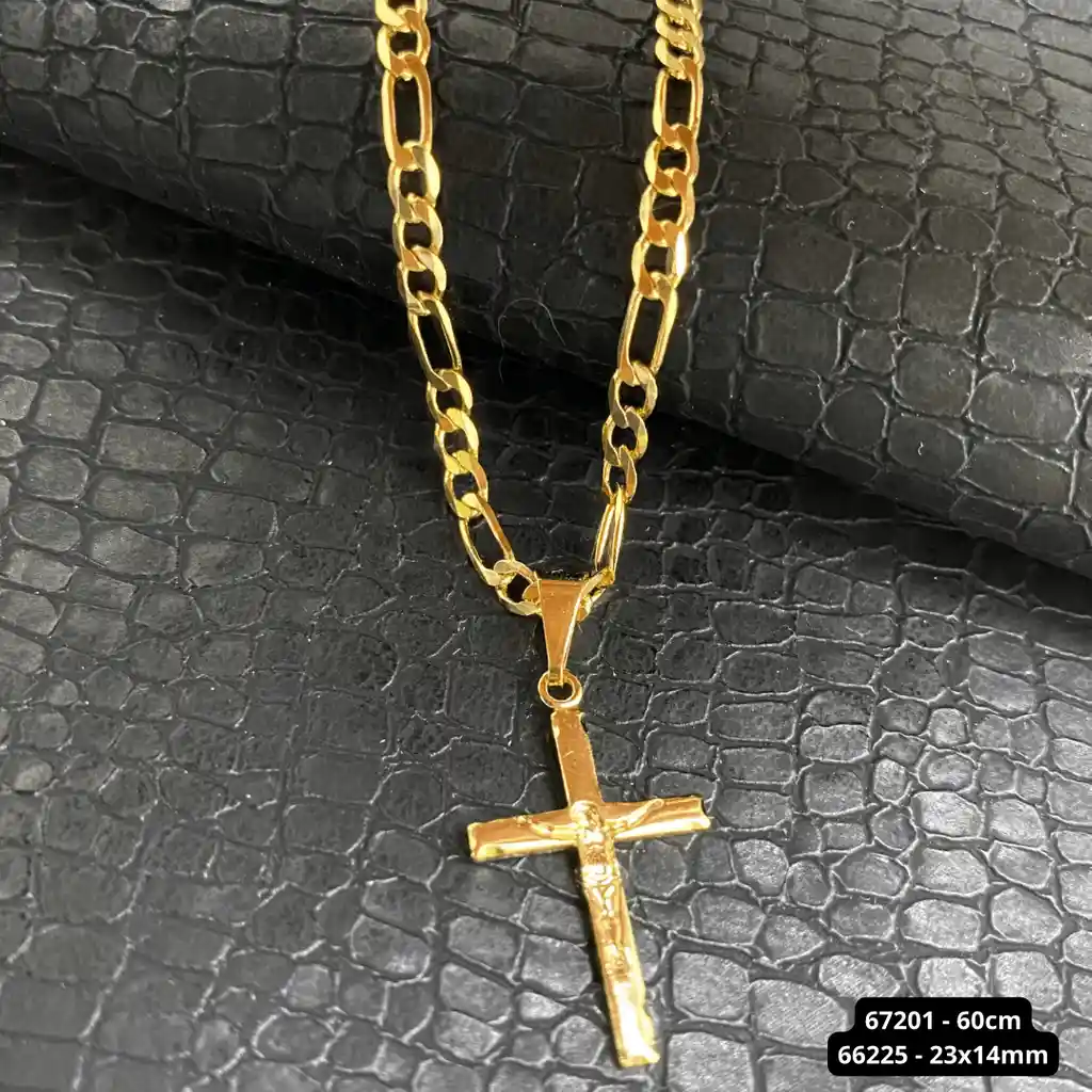 Cadena Y Cristo Estampado En Oro Laminado 18k