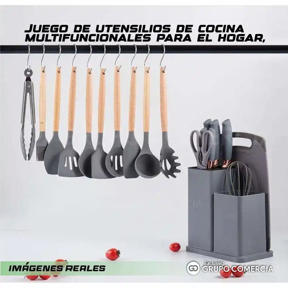 Set De 19 Utensilios De Cocina Premium Cucharones Cuchillos