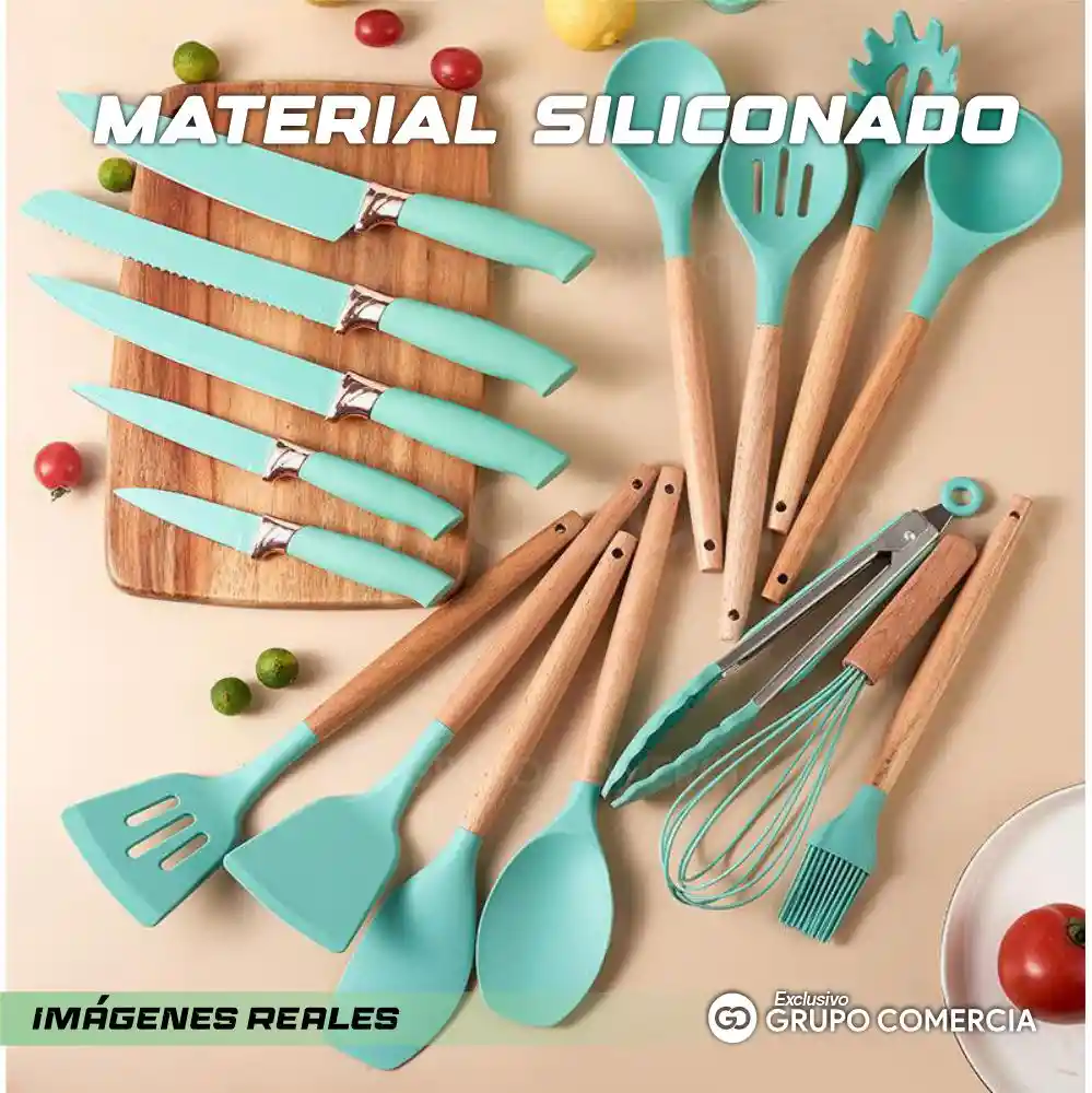 Set De 19 Utensilios De Cocina Premium Cucharones Cuchillos