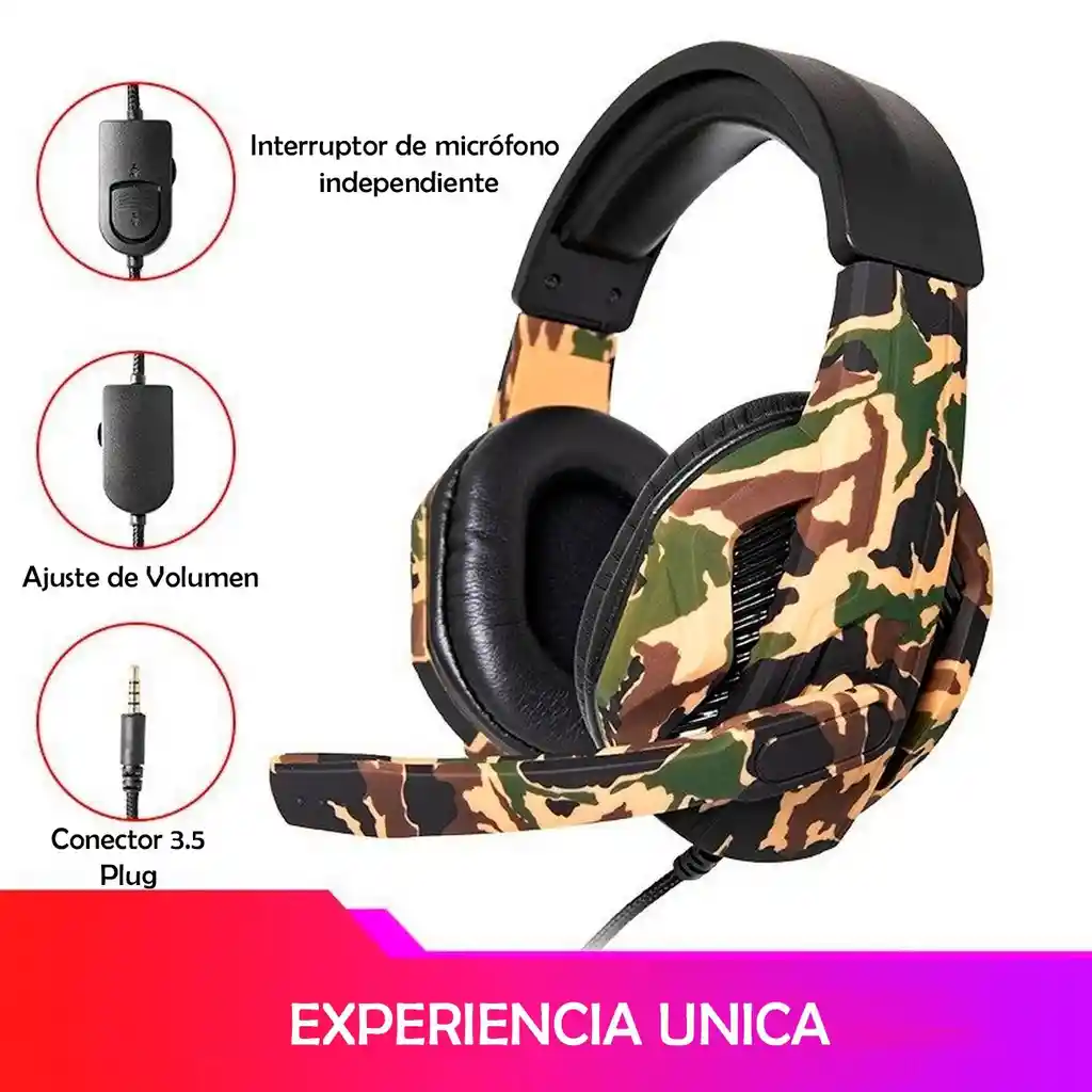 Audifonos Gamer Camuflado Militar Con Microfono Sonido 360 Dayoshop