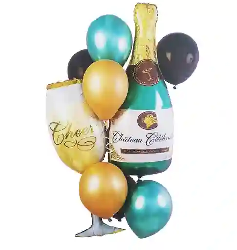 Kit Set Globo Feliz Cumpleaños Botella Champagne Copa Cheer Dayoshop