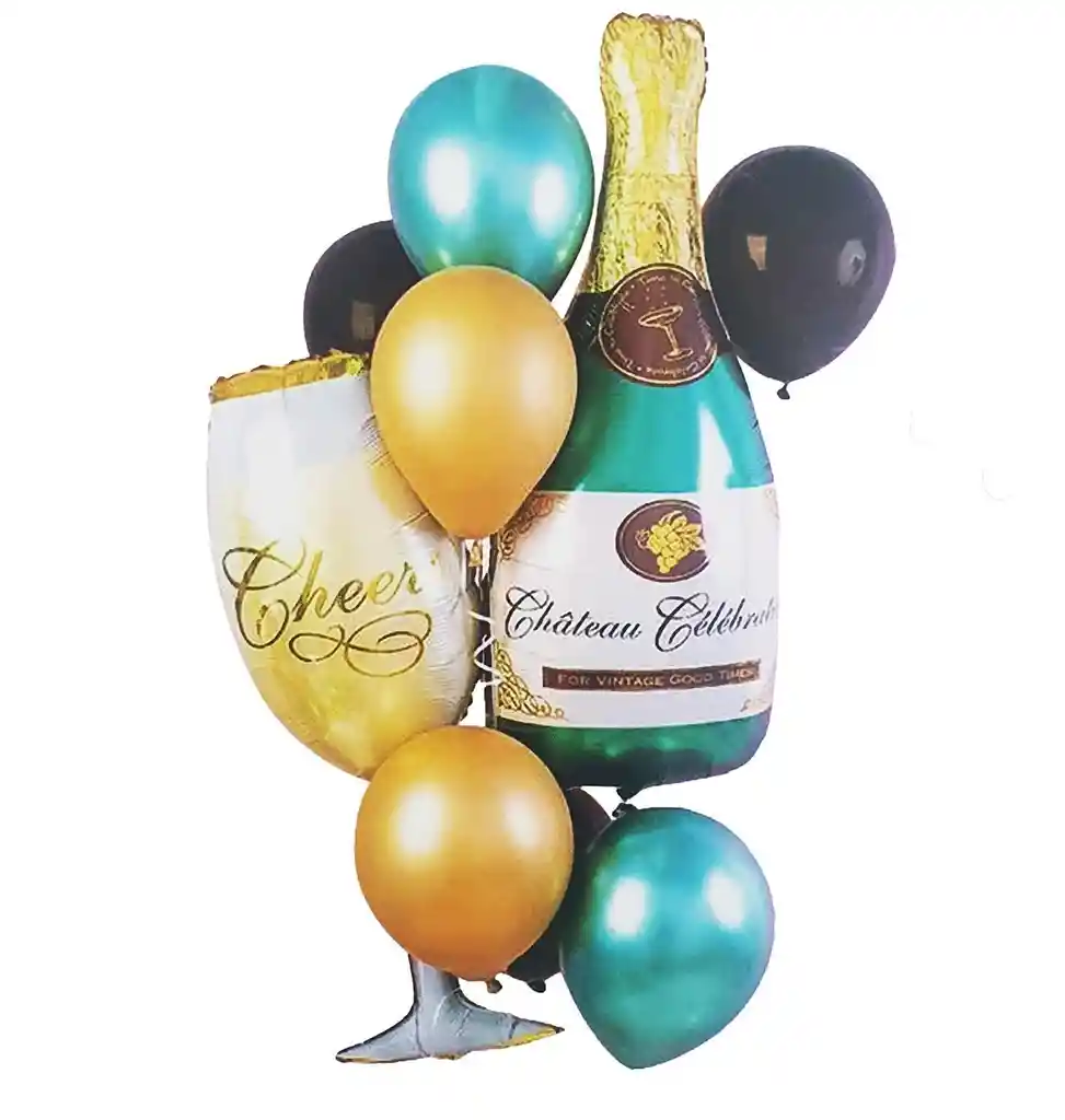 Kit Set Globo Feliz Cumpleaños Botella Champagne Copa Cheer Dayoshop