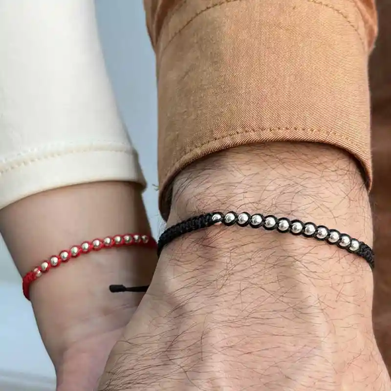 Pulsera Para Parejas Bolitas En Plata