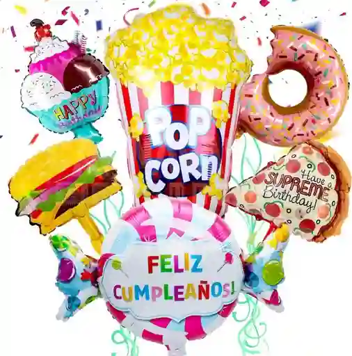 Kit Set Globo Feliz Cumpleaño Pop Corn Metalizado Candy Dayoshop