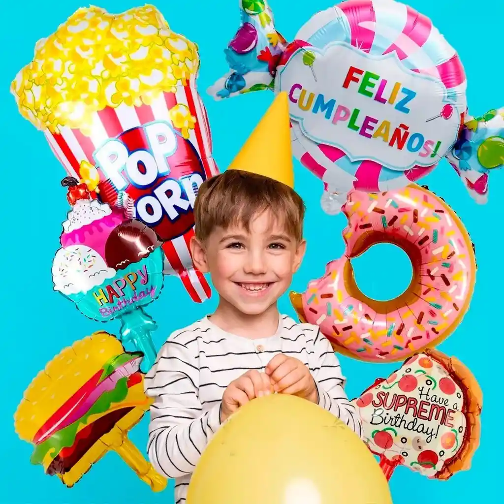 Kit Set Globo Feliz Cumpleaño Pop Corn Metalizado Candy Dayoshop