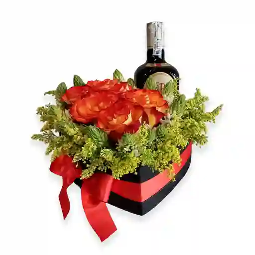 Mini Caja Decorada Elaborada En Rosas Gratinadas Y Vino