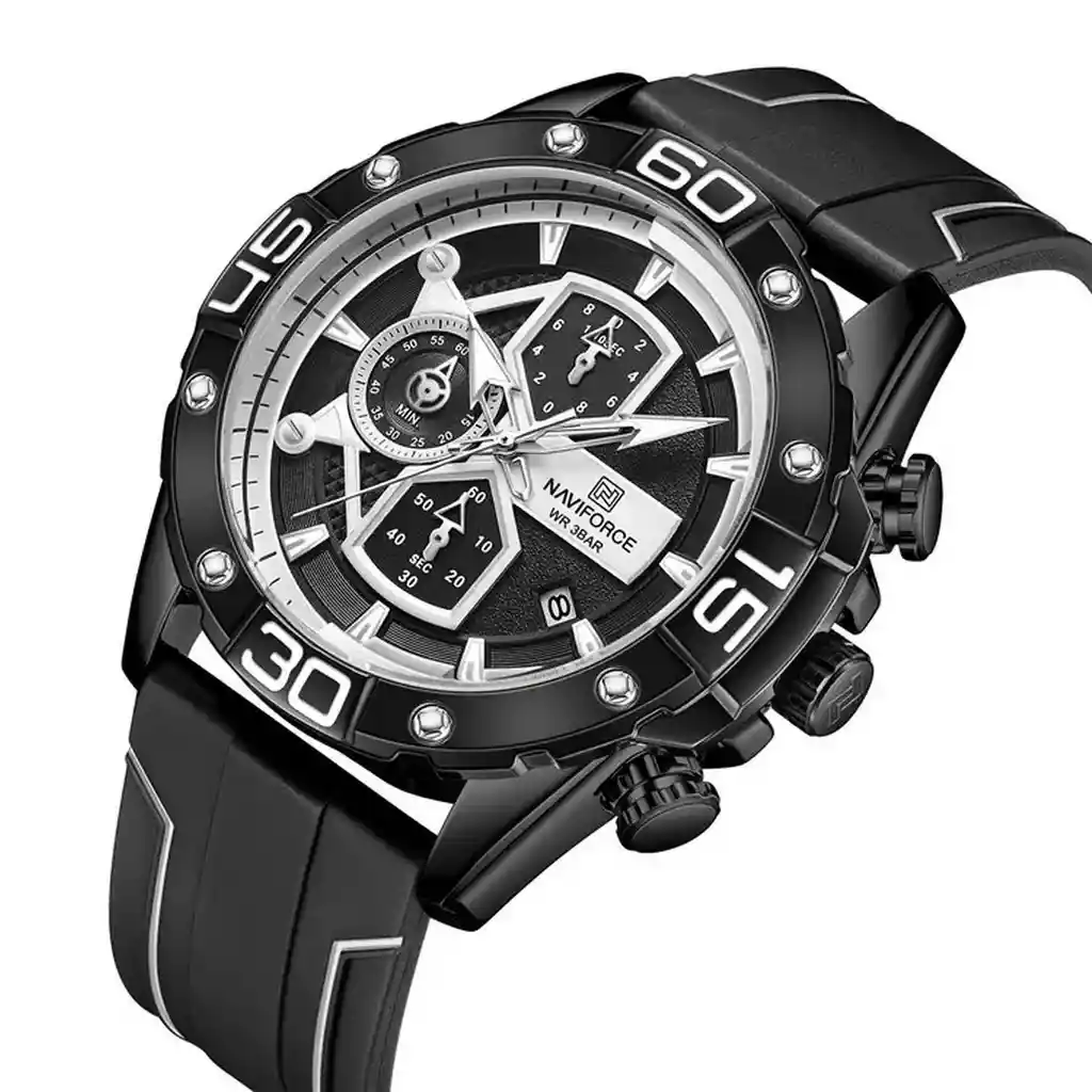 Reloj Naviforce Original Nf 8018t Cronografo Negro + Estuche Dayoshop