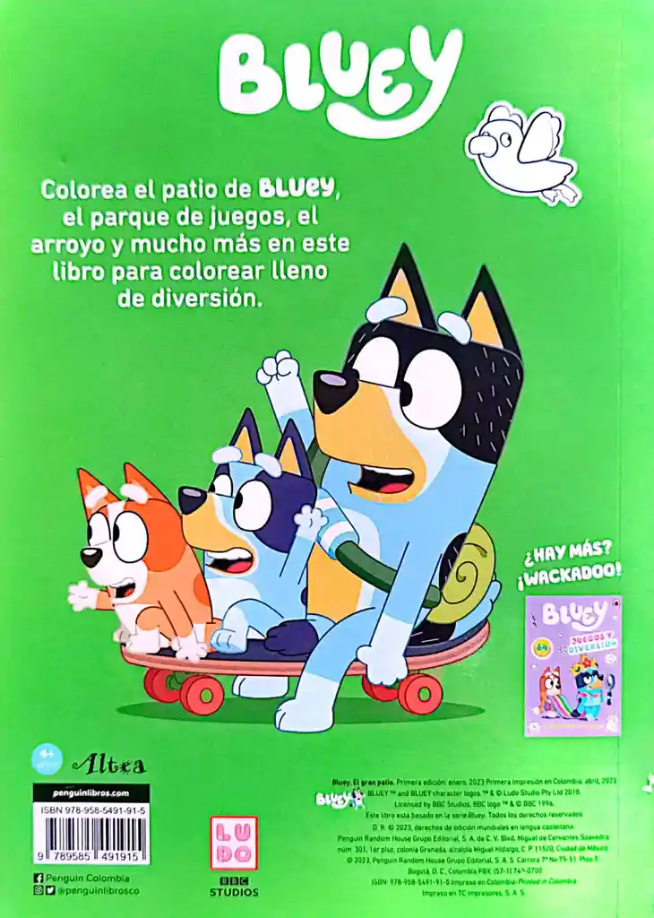 Libro Para Colorear Bluey El Gran Patio Niños Arte Niña