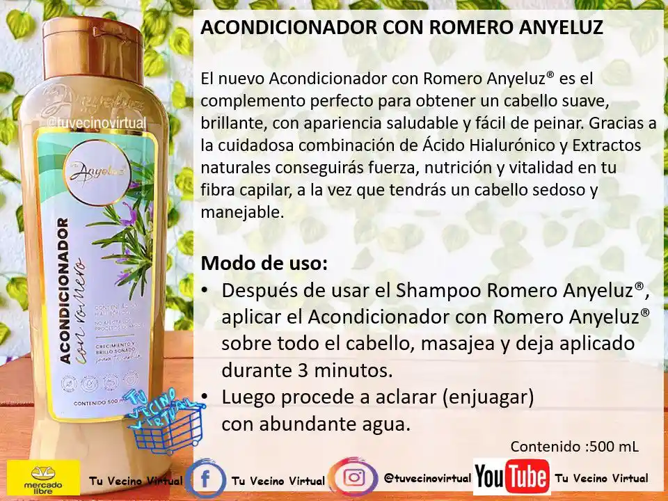 Shampoo Y Acondicionador De Romero + Termo Protector Anyeluz