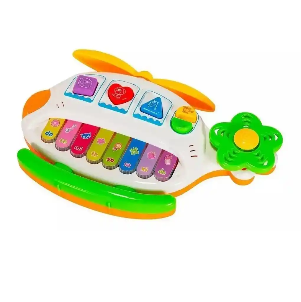 Piano Helicoptero Avion Animales Y Nota Musicales + Baterias Dayoshop