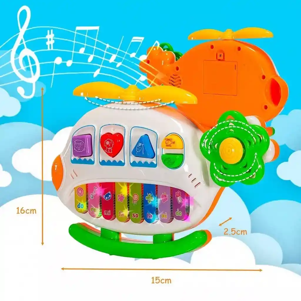 Piano Helicoptero Avion Animales Y Nota Musicales + Baterias Dayoshop