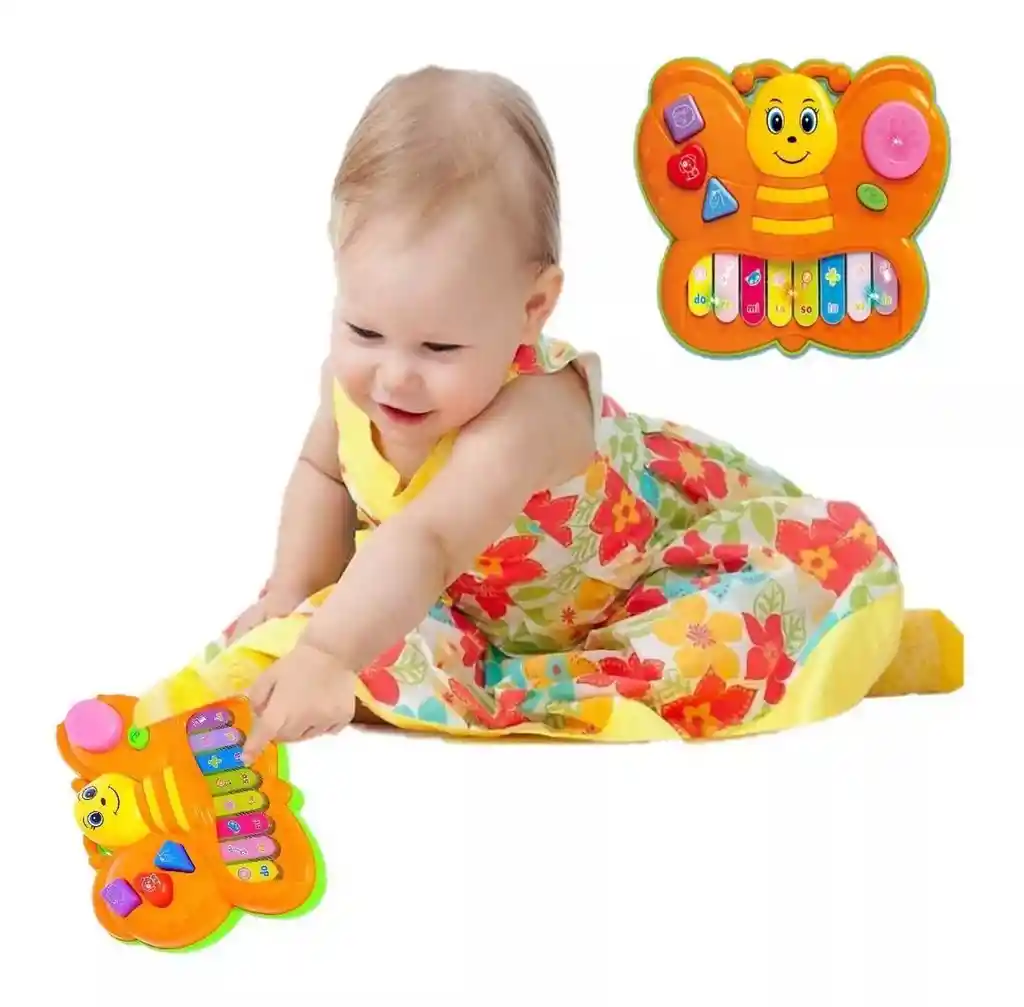 Piano Mariposa Luces Animales Y Nota Musicales + Baterias Dayoshop