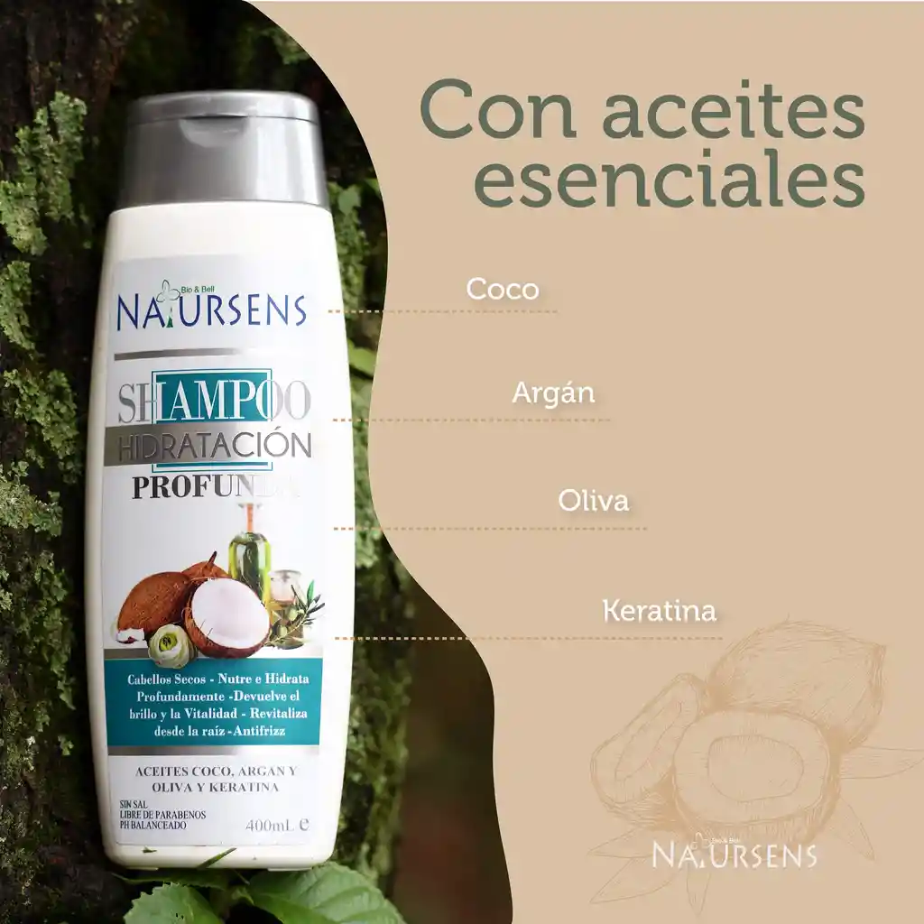 Shampoo Hidratacion Profunda Cabello Seco (coco, Argan Y Keratina) Natursens