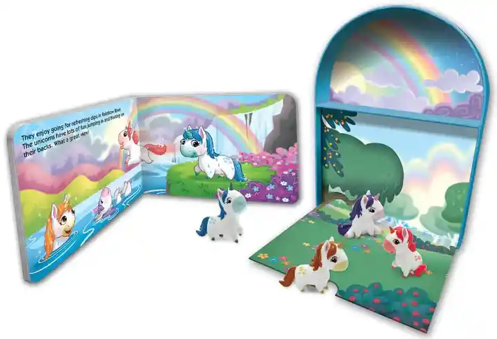 Libro Para Niños Y Juego 2 En 1 Figuras Unicornios Animales