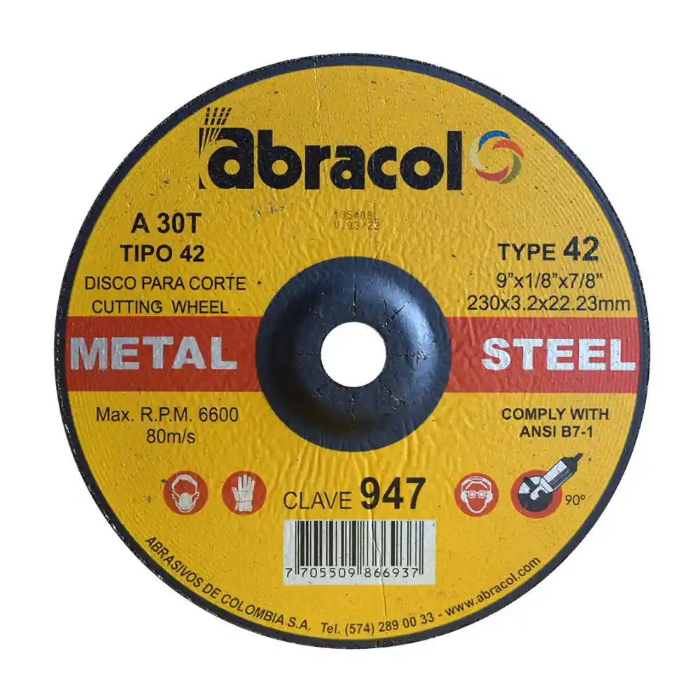 Disco Abracol C/m 9 X 1/8 (dt42 230x32x3175mm (clave 947) (abd4a0030052)