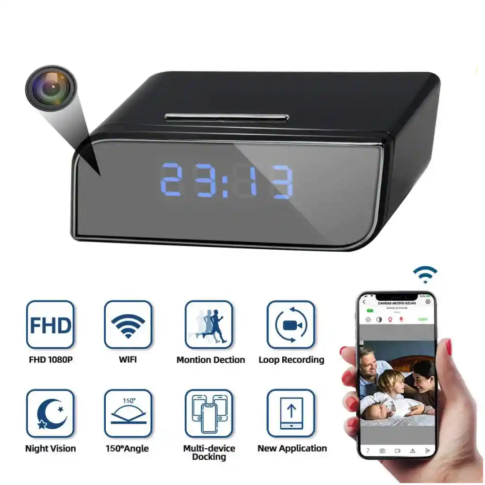 Reloj Despertador Con Cámara Espía Wifi 1080p Full Hd Infrarroja