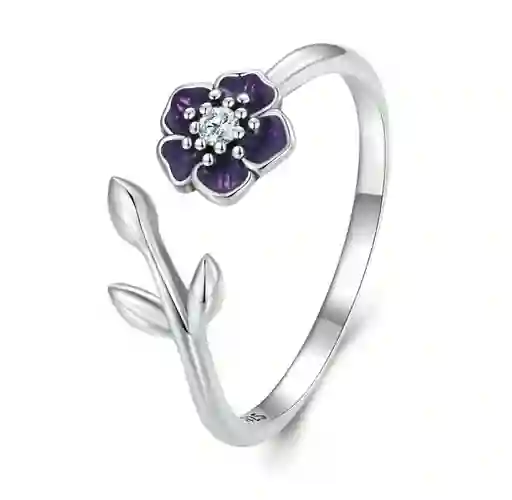 Anillo Ajustable Para Mujer Flor Circón En Plata 925