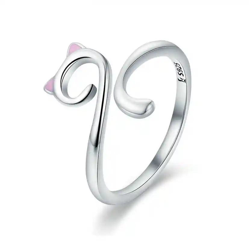 Anillo Ajustable Mujer Dama Gato Cola Fabricado En Plata 925