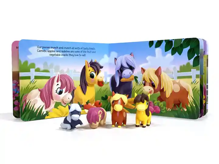 Libro Para Niños Y Juego 2 En 1 Figuras Ponis Animales Niñas