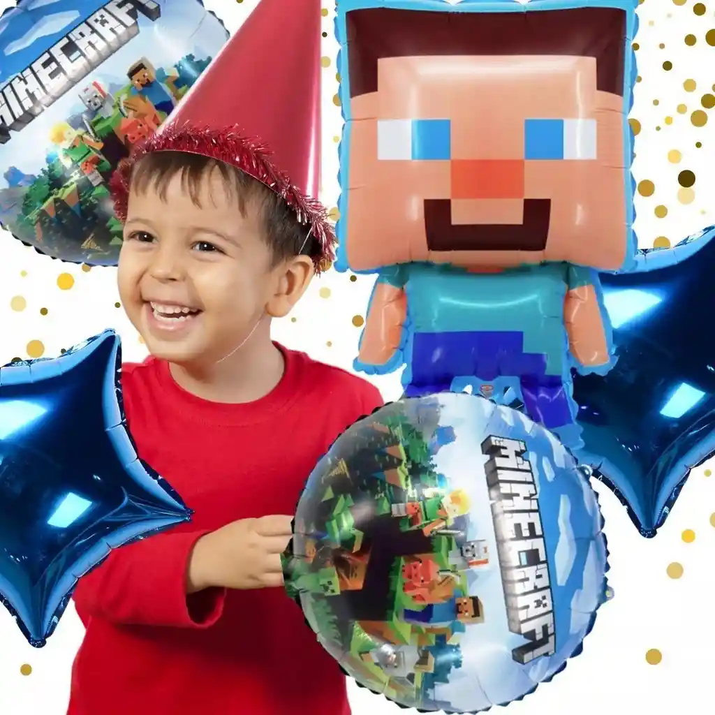 Kit Bouquet Globo Minecraft Feliz Cumpleaños World Dayoshop