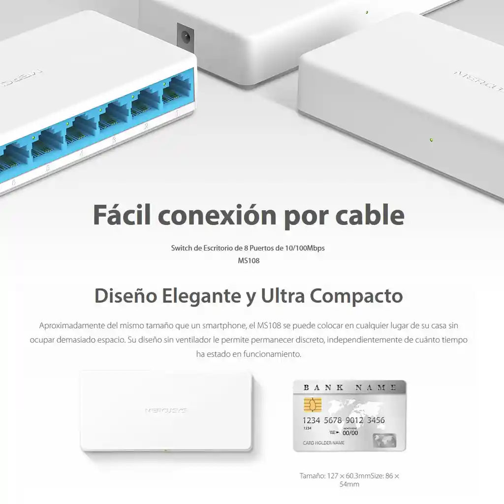 Switch De Escritorio De 8 Puertos 10/100mbps, Mercusys Ms108