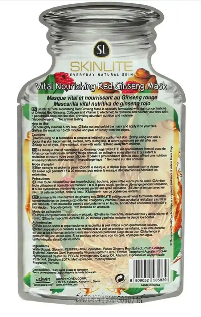 Skin Lite Mascarilla Facial Nutritiva Ginseng Rojo