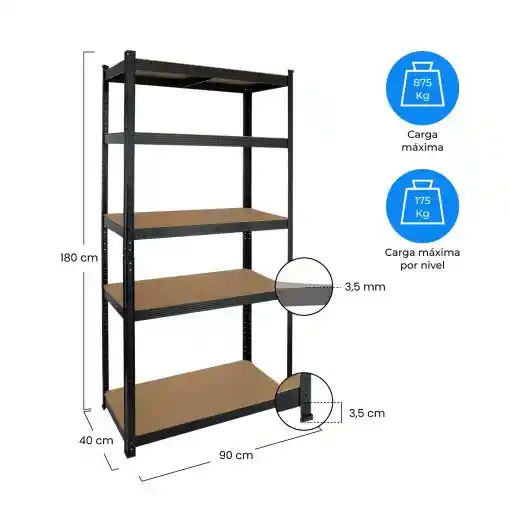 Estantería Modular San Antonio Negra Con 5 Niveles Ajustables