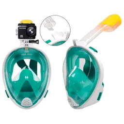 Máscara Snorkel Cara Completa Panorámica Anti Empañante - Verde L/xl