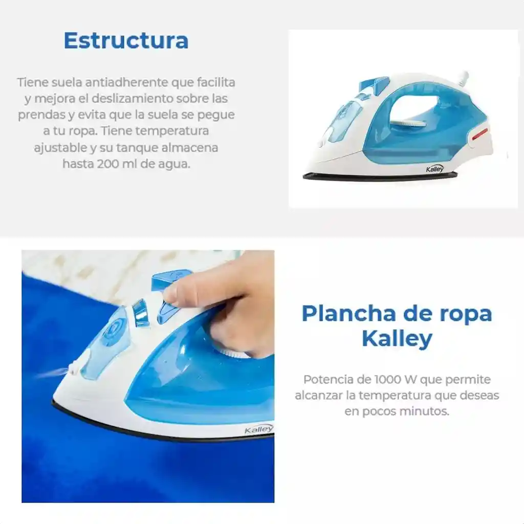 Plancha Ropa A Vapor Kalley K-pb100aa Con Suela Cerámica - Azul