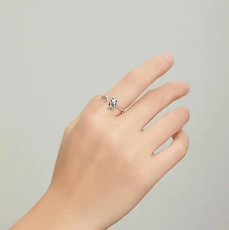 Anillo Ajustable Para Mujer Gato Cola Fabricado En Plata 925