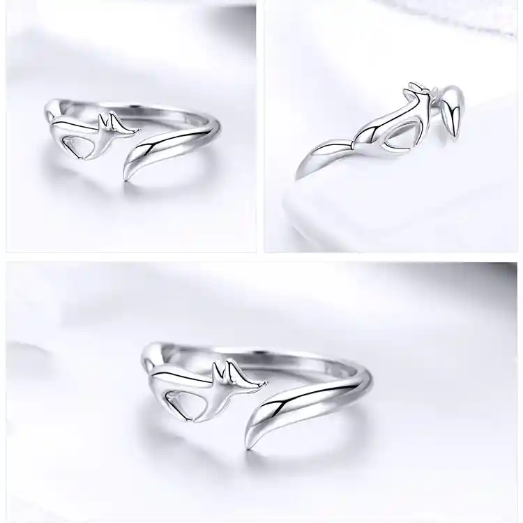 Anillo Ajustable Para Mujer Zorro Fox En Plata 925