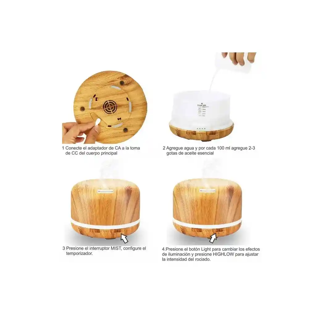  Difusor De Aromas 500 Ml HUMIDIFICADOR De Aire Tipo Madera Clara Ambientador 