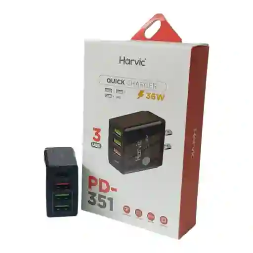 Cargador Harvic Pd351 3 Usb + Tipo C